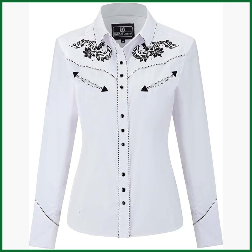 Embroidered Western Cowgirl Slim Fit Snap Button Down Shirt